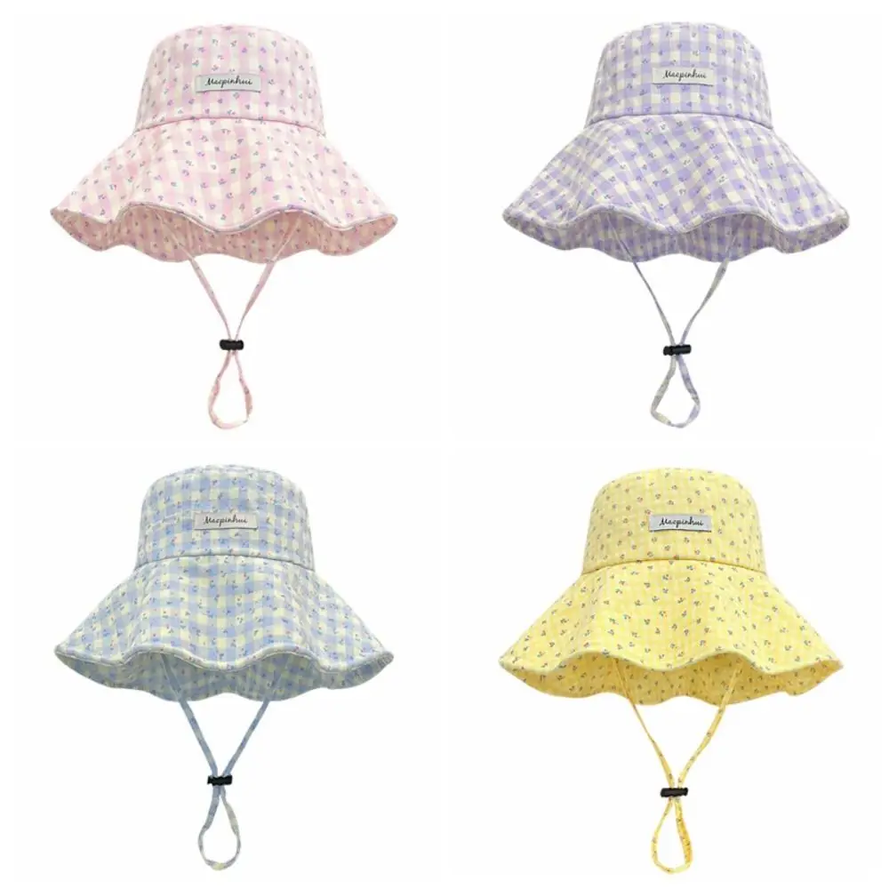 Fashion Floral Plaid Fisherman Hat Large Brim Sun Protection Sunscreen Hat Foldable Adjustable Sun Cap Summer
