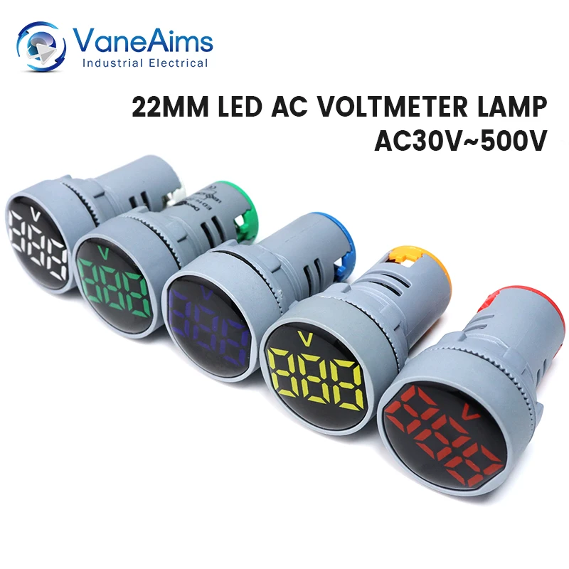 Mini lámpara Digital LED para voltímetro de CA, medidor de voltaje de AC30-500V redondo de 22mm, indicador de Monitor de voltios, pantalla de luz