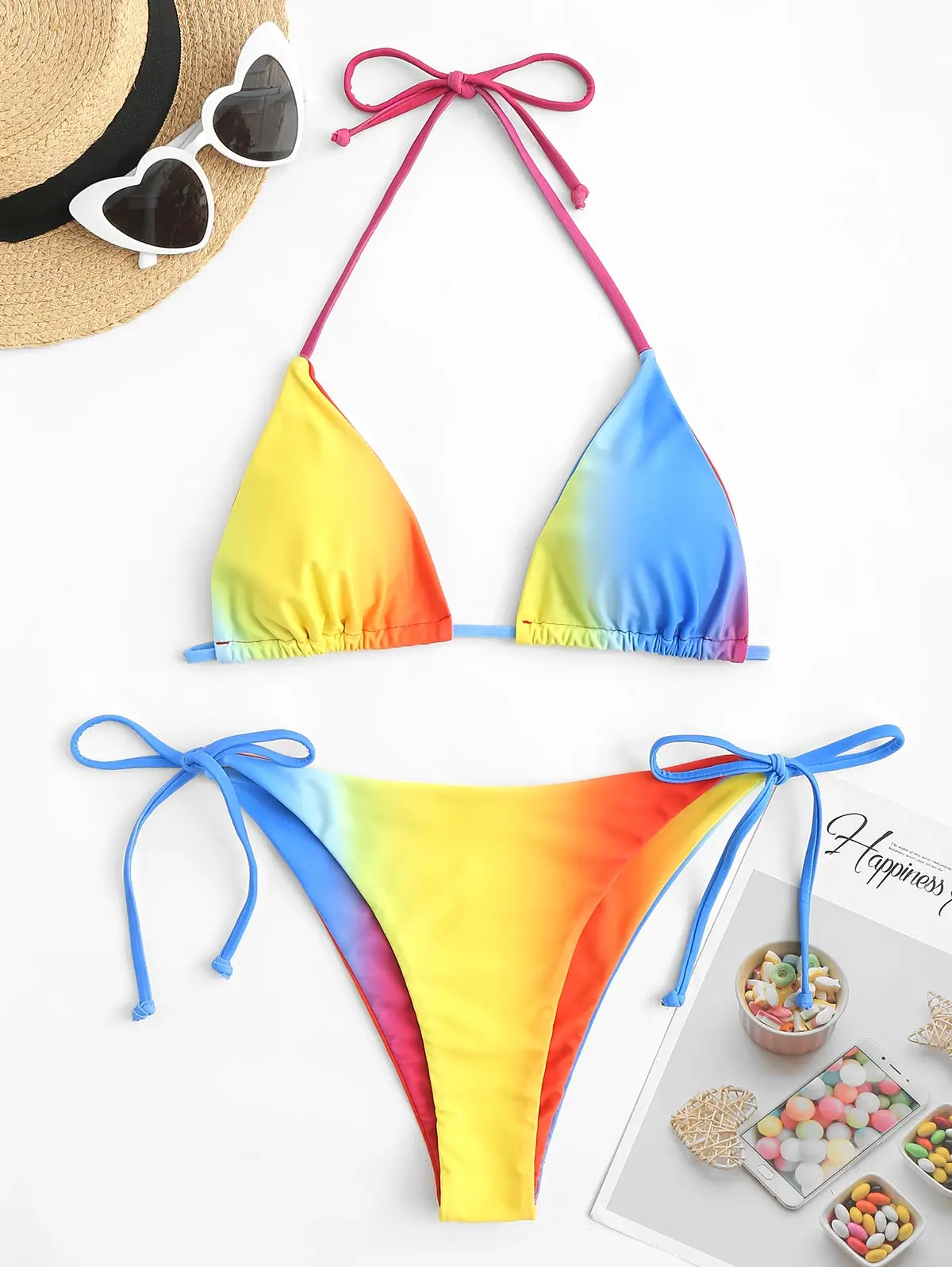 ZAFUL Rainbow Halter String Bikini Swimwear