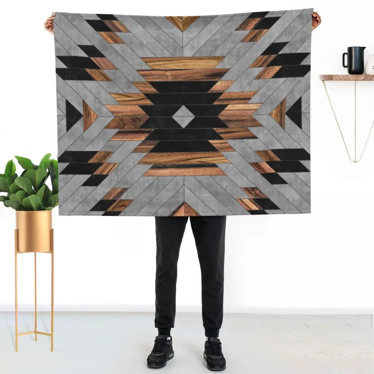 Urban Tribal Pattern No.6 - Aztec - Concrete and Wood Throw Blanket Warm Plush Fuzzy Blanket for Living Room