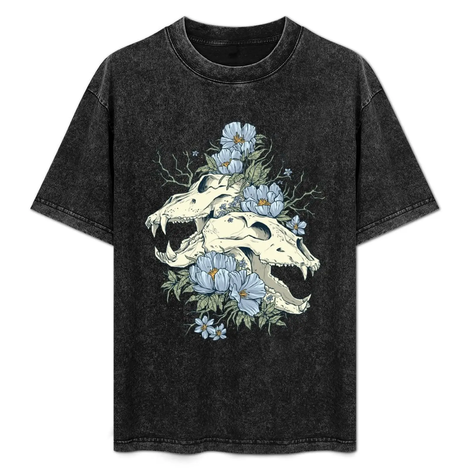 

Bear Skulls With Flowers And Plants T-Shirt Large Size Basic Casual T-Shirt