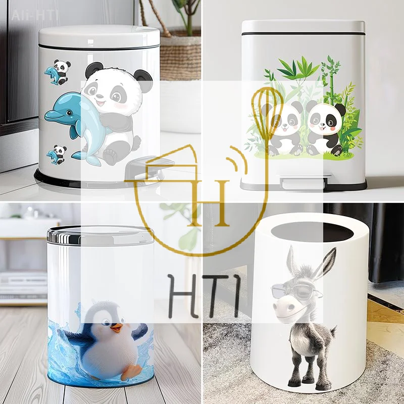 Cute Panda Penguin Trash Can Sticker Fashion Glasses Animal Decorative Wall Sticker Self-Adhesive Removable Home Decoration