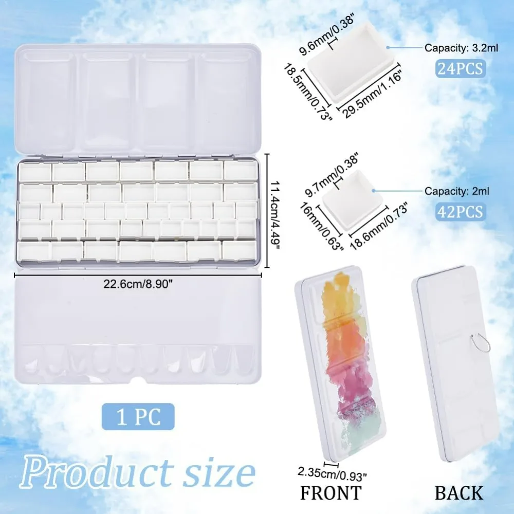 Empty Watercolor Tin Palette Paint Case Large Watercolor Palette Box Metal Tin with 42pcs 2ml Pans/24pcs 3.2ml Pans for DIY