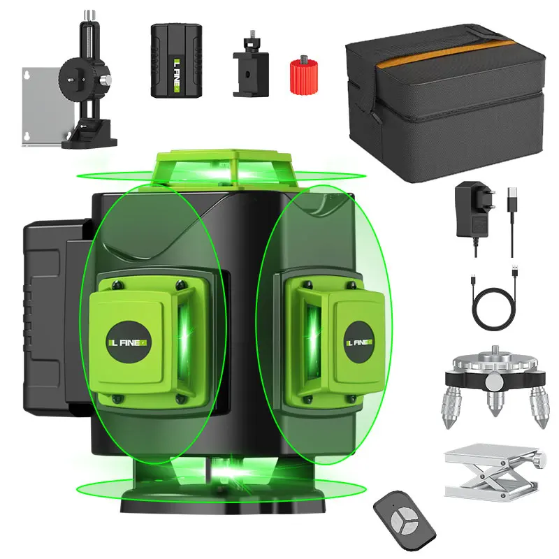 Lfin Nível Laser Conjunto 4d 16 Linhas 3d 12 Linhas 360 Auto-nivelamento Profissional Laser Nível Horizontal e Vertical Ferramentas a Laser