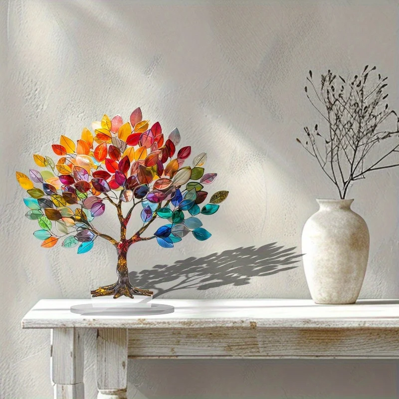 

Colorful Tree of Life Ornament Acrylic Tabletop Ornament Waterproof Wear-Resistant Desk Counter Ornament