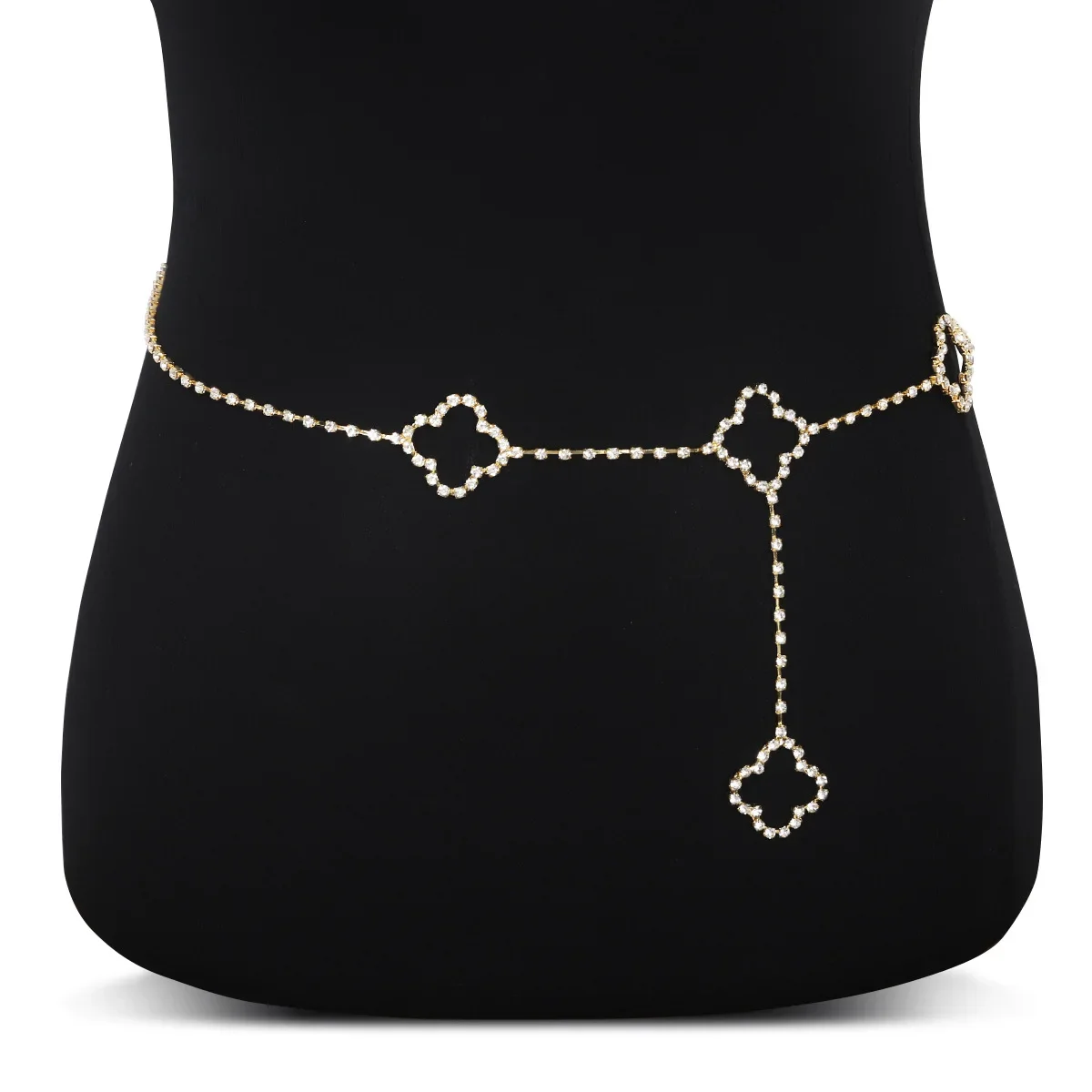Alluring Glimmering Gold Mesh Body Chain Sexy Thigh Garter Cage Dazzling Rhinestone Skirt Accessory Nightclub Rave Party Gear
