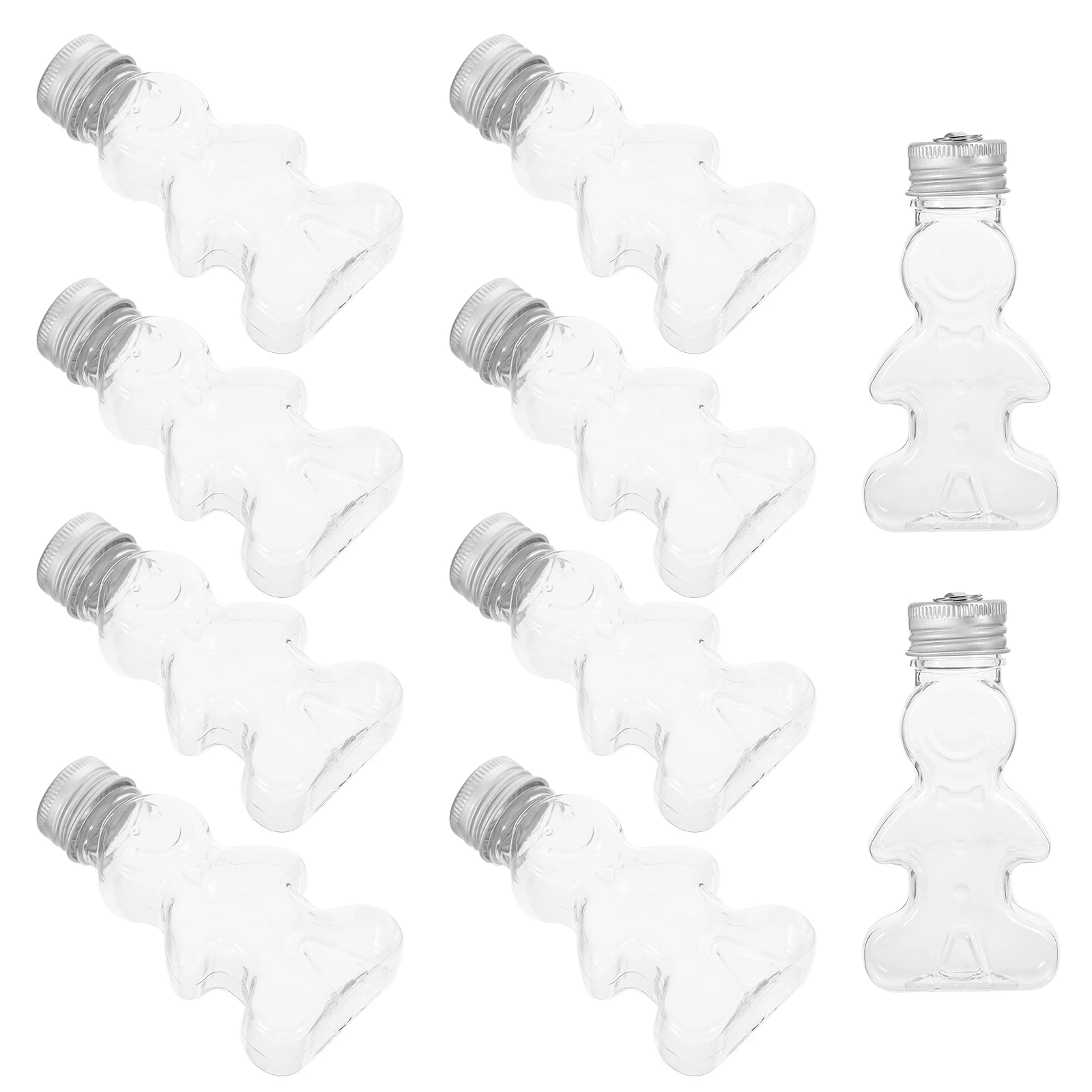

10pcs Gingerbread Man Drink Bottles Christmas Decor Xmas Tree Hanging Ornament Plastic Containers With Caps Juice Storage