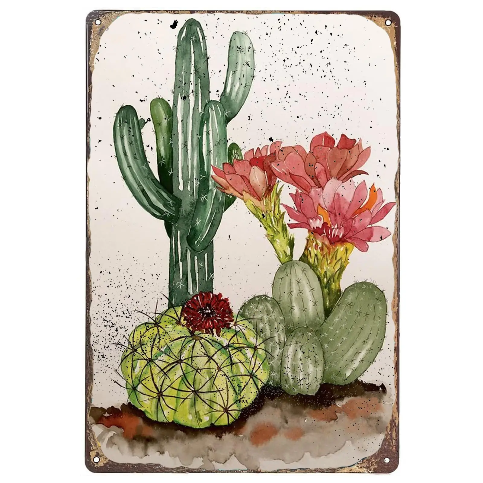 Prickly Pear Cactus Vintage Tin Sign,Southwestern Botanical Art Rustic Metal Signs for Home Kitchen Bar Room Garage Restaurant B