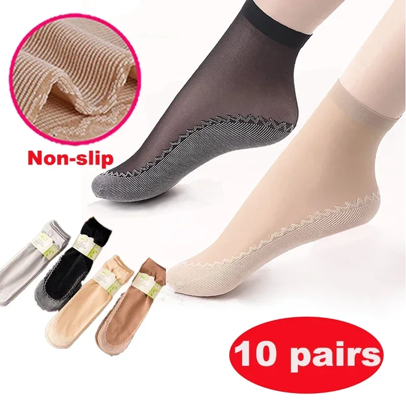 

New 20Pcs=10Pais Summer Women Socks Non-Slip Sweat-Absorbing Cotton Soft Thin Breathable Fashion Sexy Silk Sock Ladies Transpare