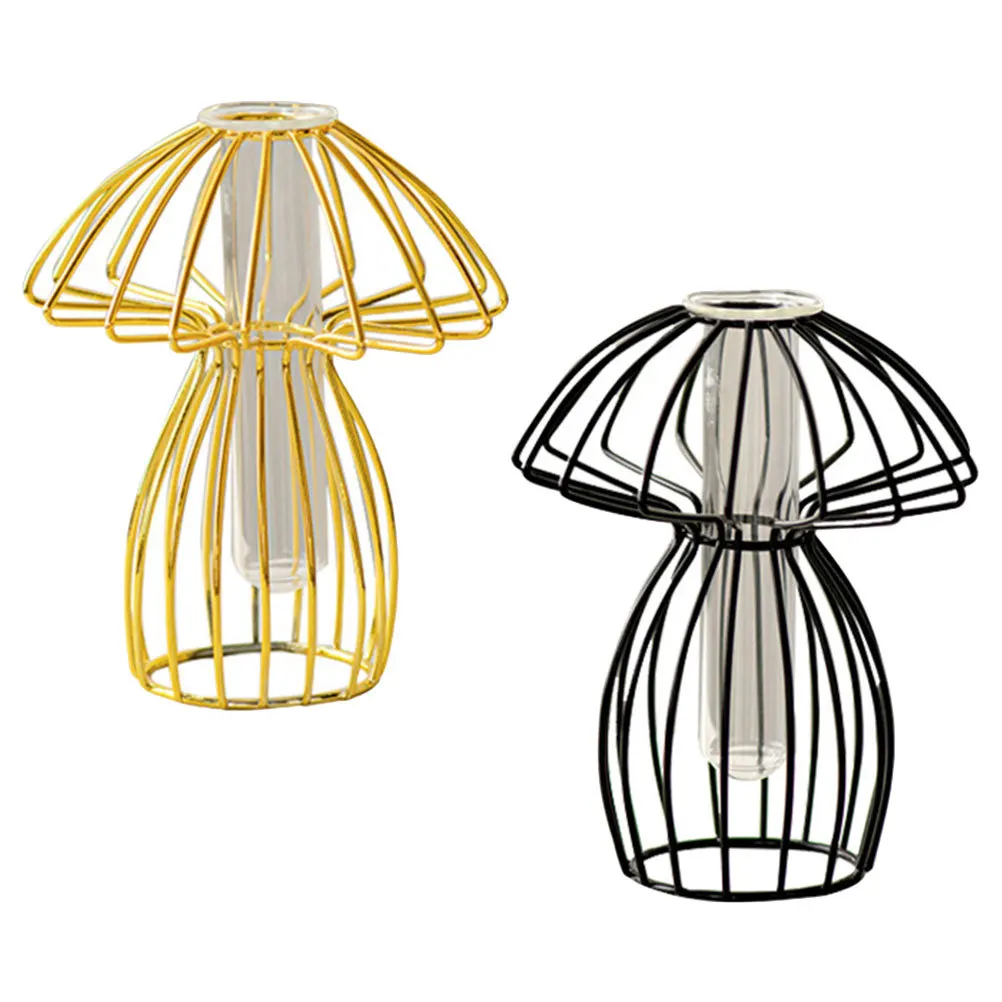 

2Pcs Iron Art Vase Transparent Glass Hollow Minimalist Hydroponic Planter Tube Home Ornament Iron Art Vase Home Ornament