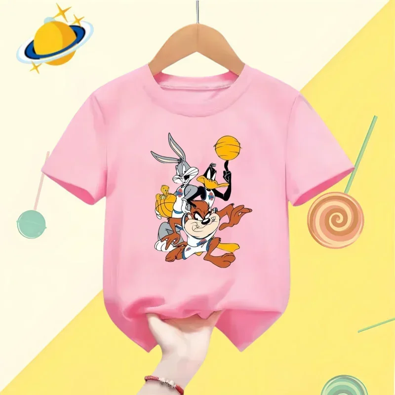 Cartoon Bugs Bunny Kids T-shirt Disney Cartoon Print Boys Sports Short sleeve shorts Girls casual top Kawaii Shirt Summer 1-9y