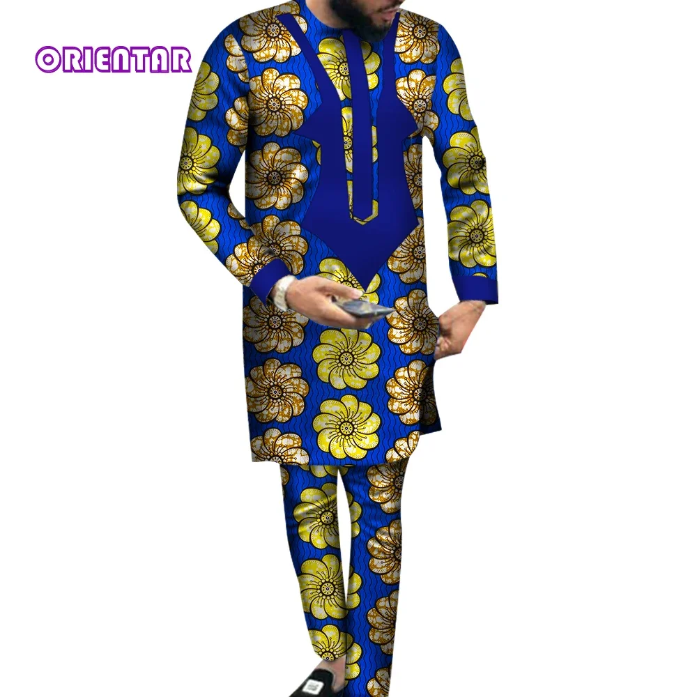 Men Outfit African Clothes for Men Long Sleeve Dashiki Shirt and Pants 2 Pieces Set African Print Clothing Men Suits WYN540