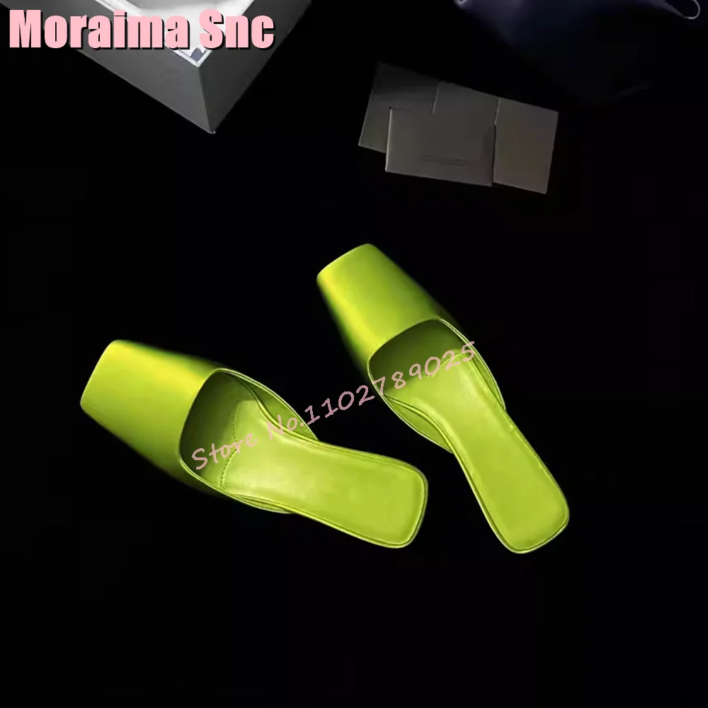 2024 New Satin Square Toe Mules Strange Kitten Heel Sexy Fashion Women\'s Shoes Slippers Spring Summer Green French Style Slip On