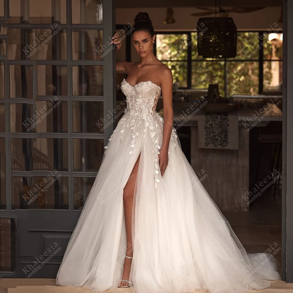 Gorgeous Wedding Dresses A Line Tulle Tiered Bridal Gowns Sexy Strapless Backless Robes Glamorous Vestidos De Novia Customized