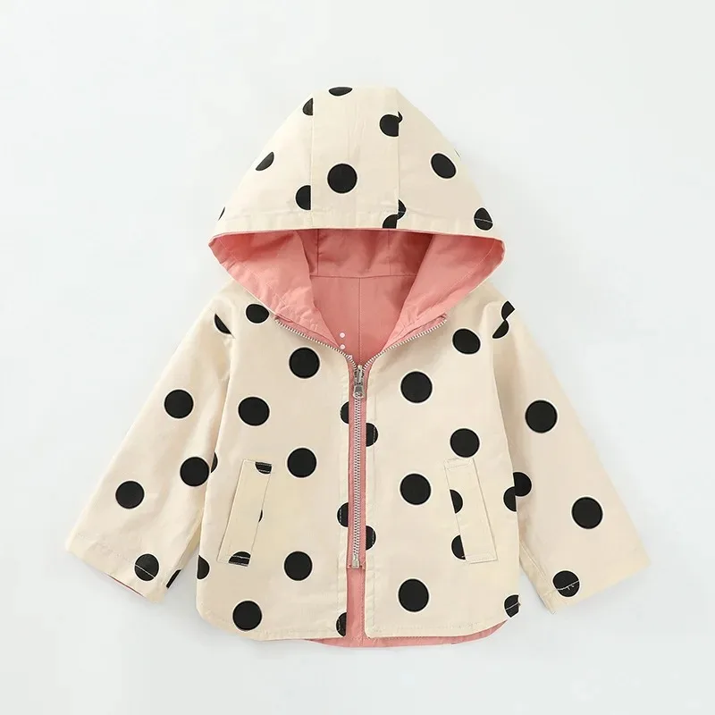 Children Jackets Girls Double Sided Outerwear Toddler Sport Coats Kids Hooded Clothing Spring Autumn Boys Polka Dot Trench Coat