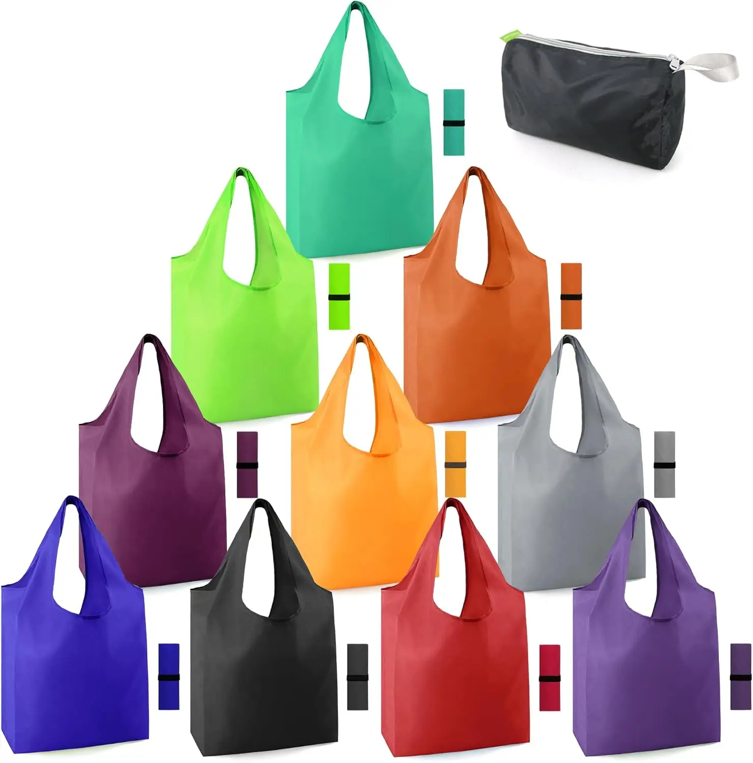 

Foldable Reusable Grocery Bags 10 Pack, Extra Large 50LBS Capacity, Machine Washable with Zipper Pouch