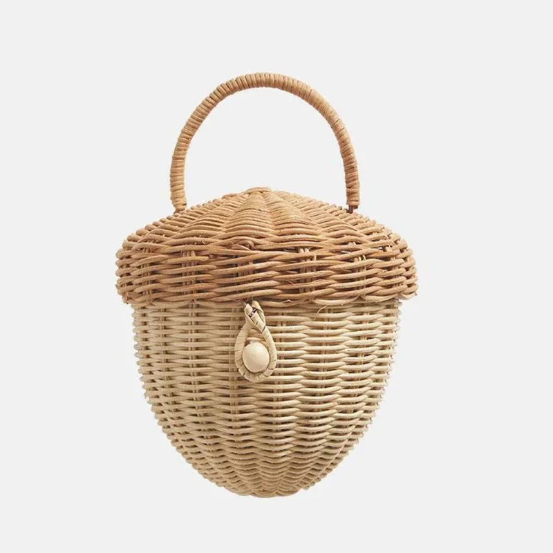 handmade woven children's bags, rattan woven acorn fruit bags, photography props, children's handbags