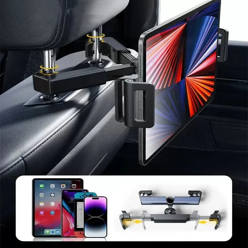 Car Headrest Tablet Mount Holder Rotating for iPad Stand Car Rear Seat Bracket Travel Portable Roadtrip Telescopic Tablet Holder