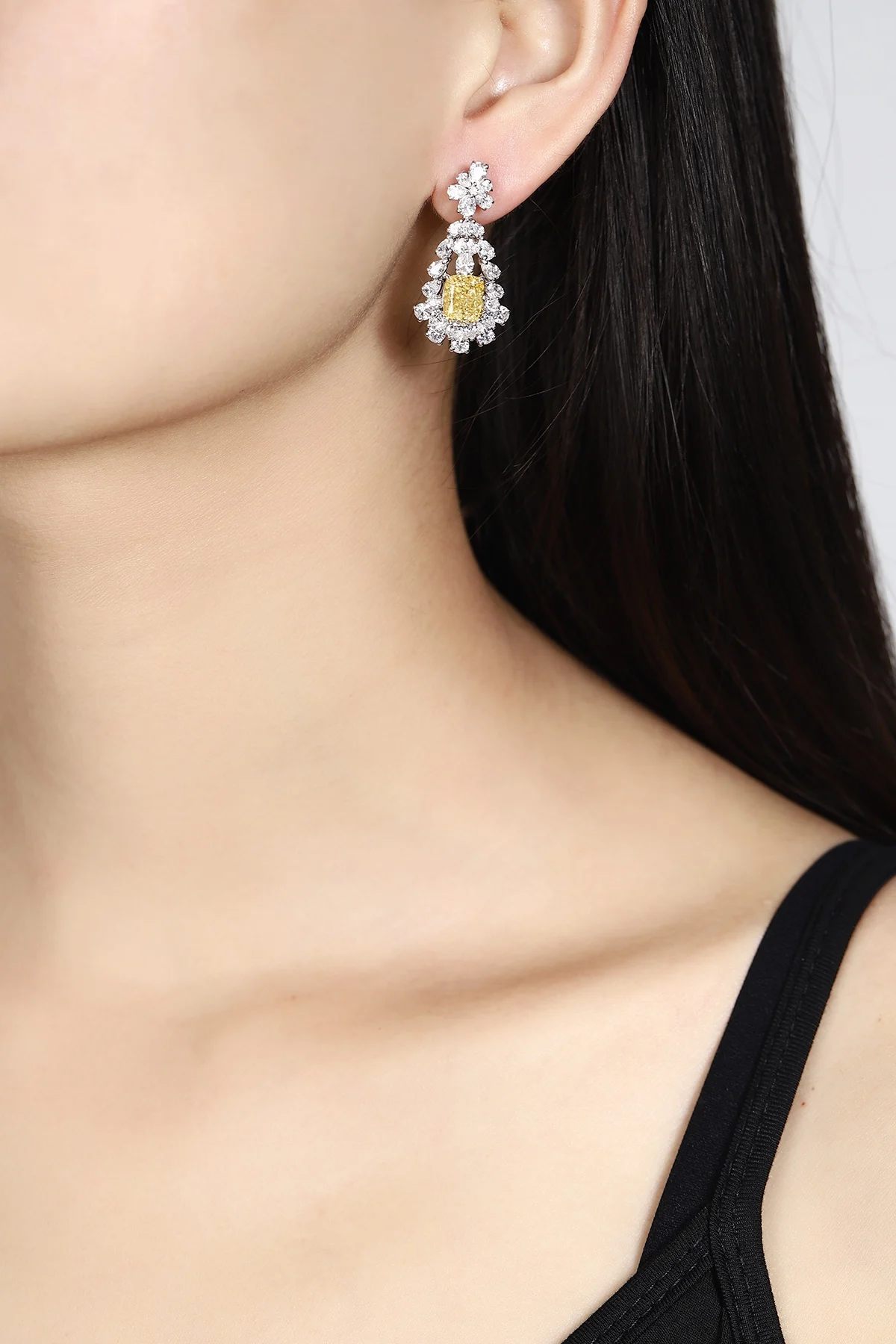 Pendientes de plata S925 para mujer, conjunto de pendientes con diamantes amarillos simulados, ideas de regalo para fiesta de boda, joyería vintage