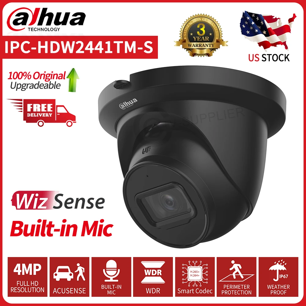 

Dahua IPC-HDW2441TM-S Black 4MP Turret WizSense POE SMD Plus IP Camera Starlight IR MIC SD Slot IVS Outdoor