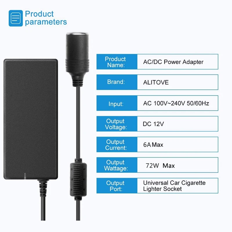 Car Power Adapter Cigarette Lighter Converter Power Convert AC to DC 110V/ 220V to 12V 6A Power Adapter Supply Lighter