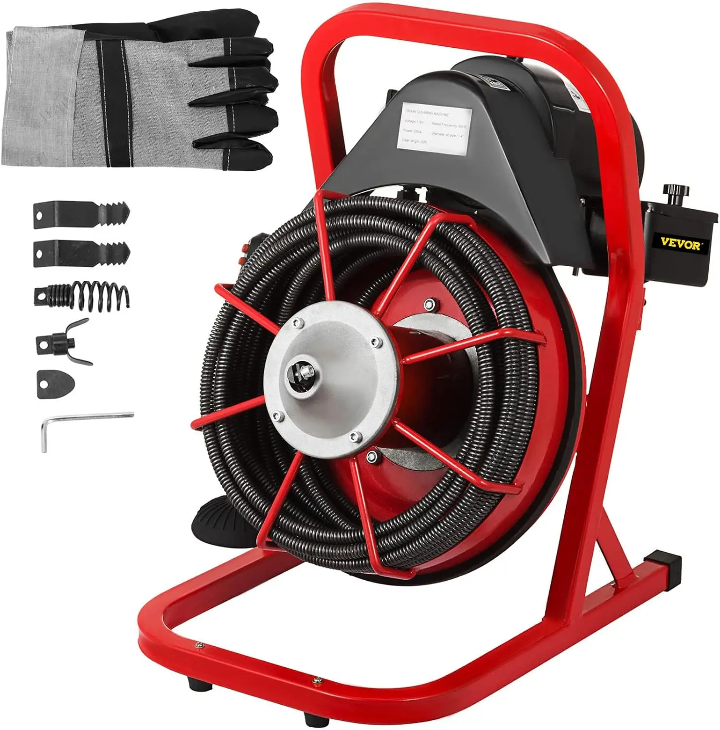 Máquina limpiadora de drenaje de 50 pies x 3/8 pulgadas, compatible con tubos de 1 pulgada (25 mm) a 4 pulgadas (100 mm), máquina de limpieza de drenaje de 250 W, eléctrica portátil