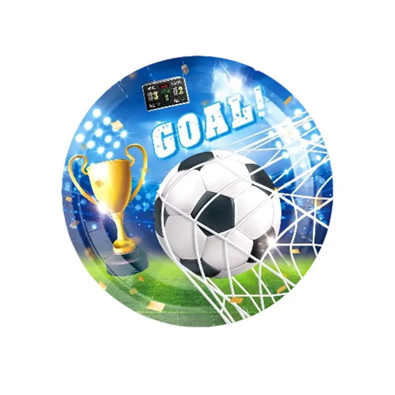 Geburtstags-Fußball-Dekoration Fußball-Themen-Tischgeschirr Tasse Teller Tischdecke Hintergrund für Kinder Tortendekoration Banner Party-Zubehör – Detail 7