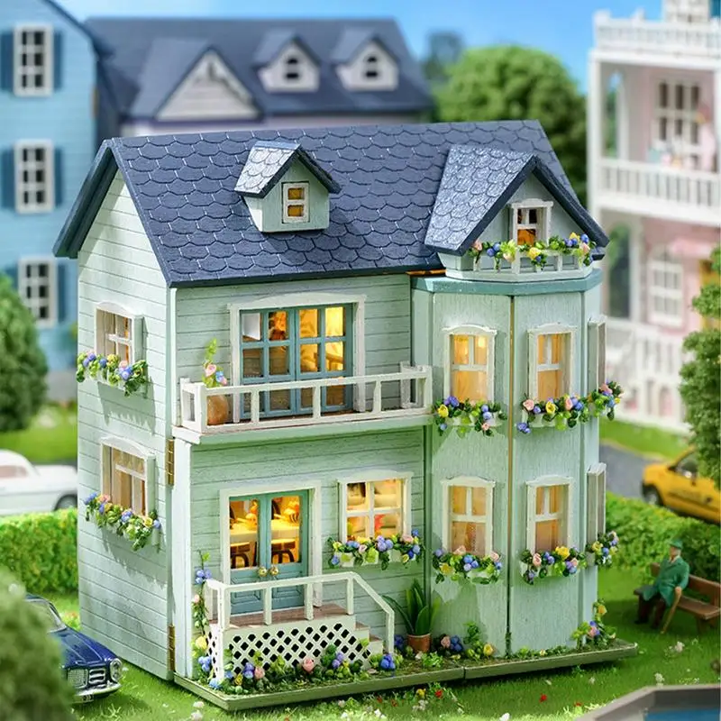 DIY Miniature House Kit Wooden Dollhouse Furniture with LED Mini Home Villa Garden Model Toy for girls Birthday Gift