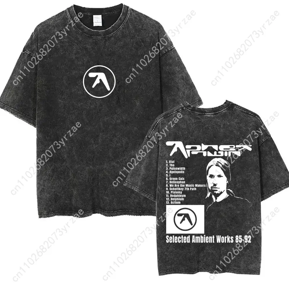 Aphex Twin Retro Wash Tshirt Man Woman High Quality Vintage T Shirt Cotton Short Sleeves Fashion T-shirt Soft Breathable Tops