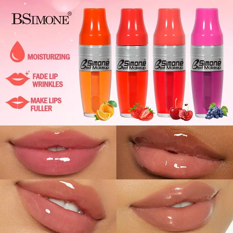 

BSIMONE 10ML Fruit Lip Gloss Transparent Lip Oil Moisturizing Nourishes Lips Waterproof Long-lasting Liquid Lips Cosmetics
