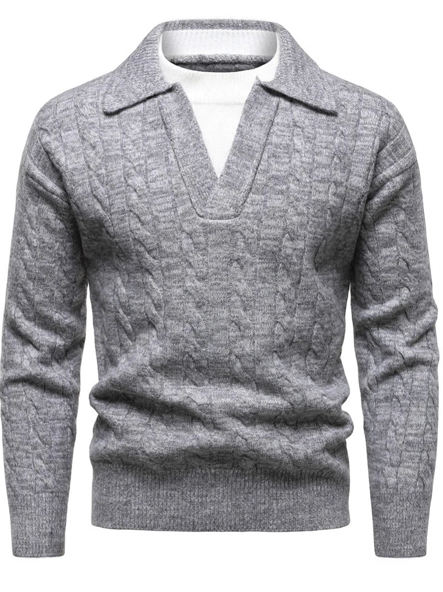 

Autumn and winter luxury fashion men's British V-neck lapel simple button flower men's sweater men's knitted sweater top