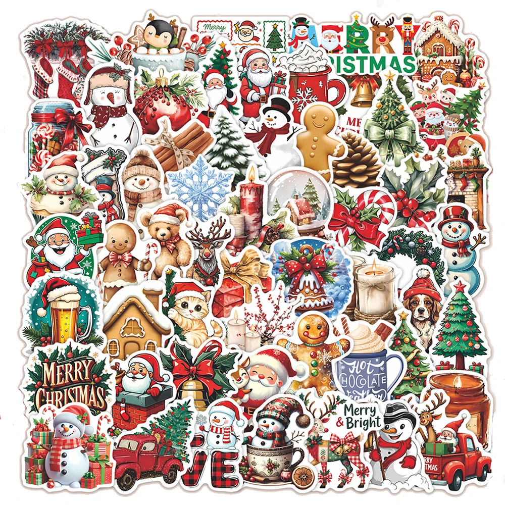 10/30/60pcs Leuke Stijl Kerst Cartoon Stickers Kawaii Kerstman Decals DIY Notebook Koffer Telefoon Vintage graffiti Sticker