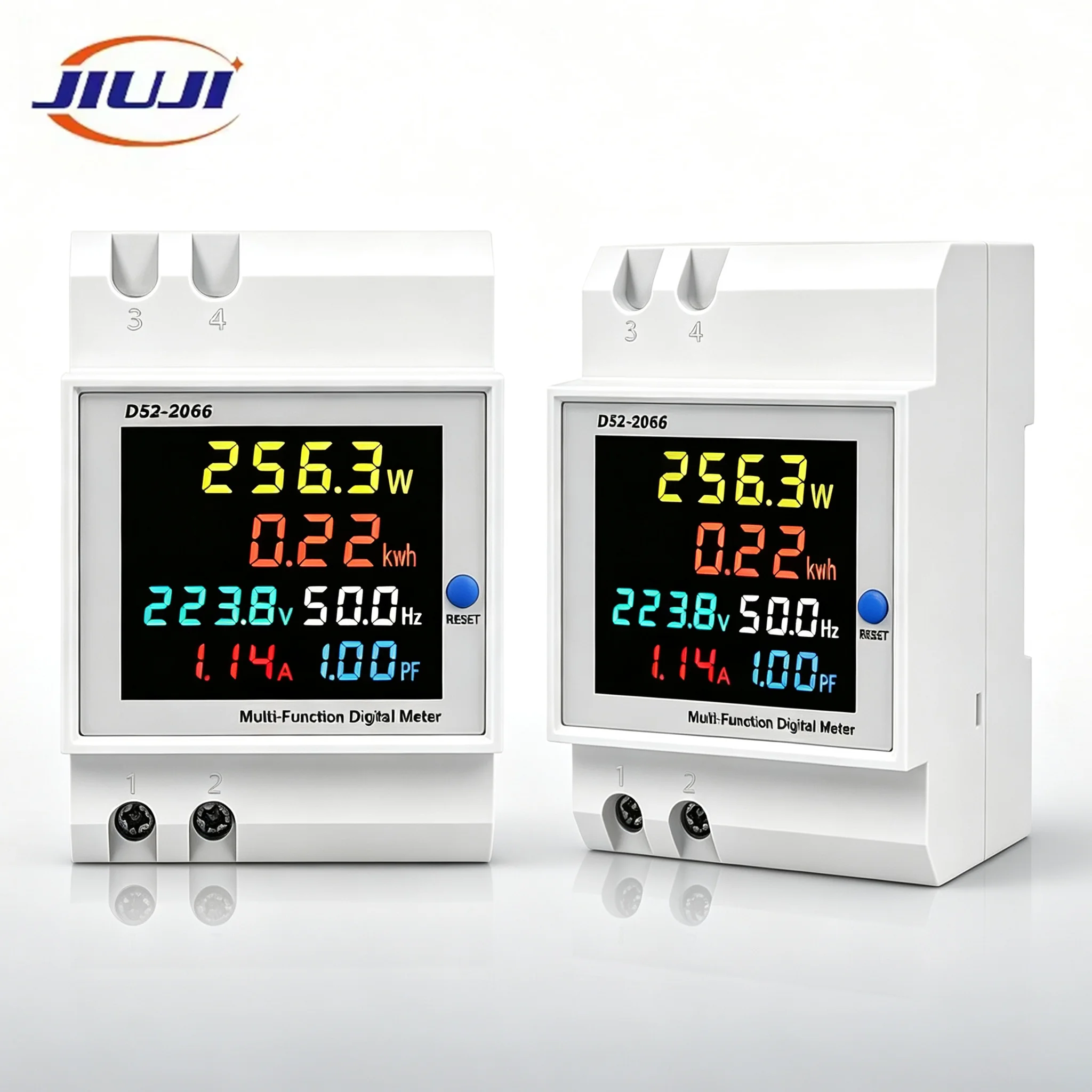 JIUJI D52‑2066 6‑in‑1 Din Rail Energy Meter AC Voltage Current Power Factor Frequency KWh Monitor Digital Multifunction Meter