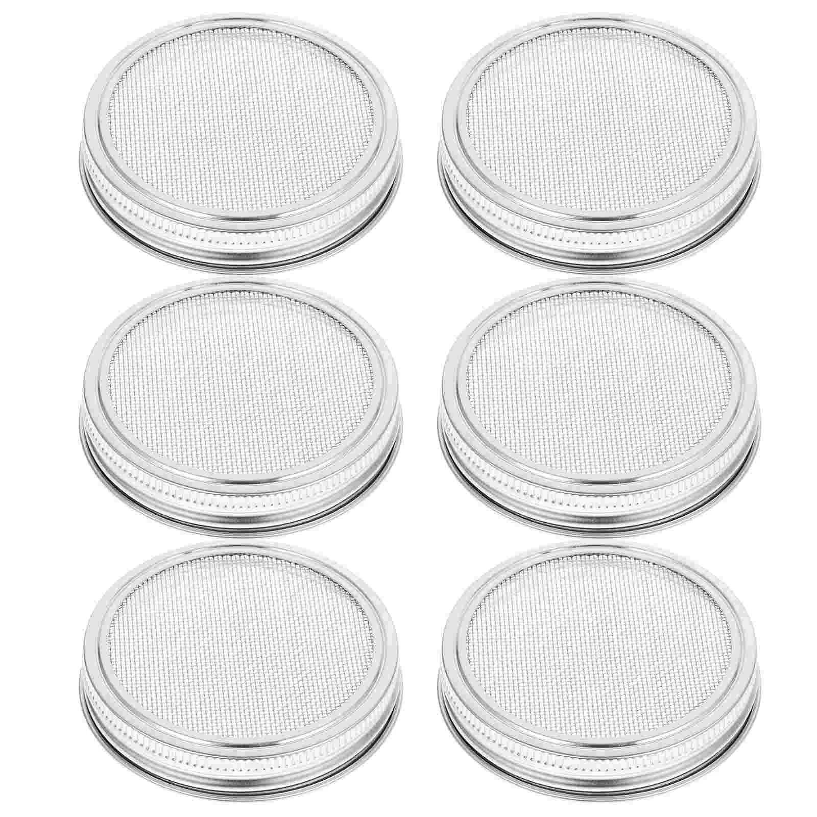 

6 Pcs Jar Air Filters Strainer Lid Cover Vacuum Silver Stainless Steel Sprouting Lids