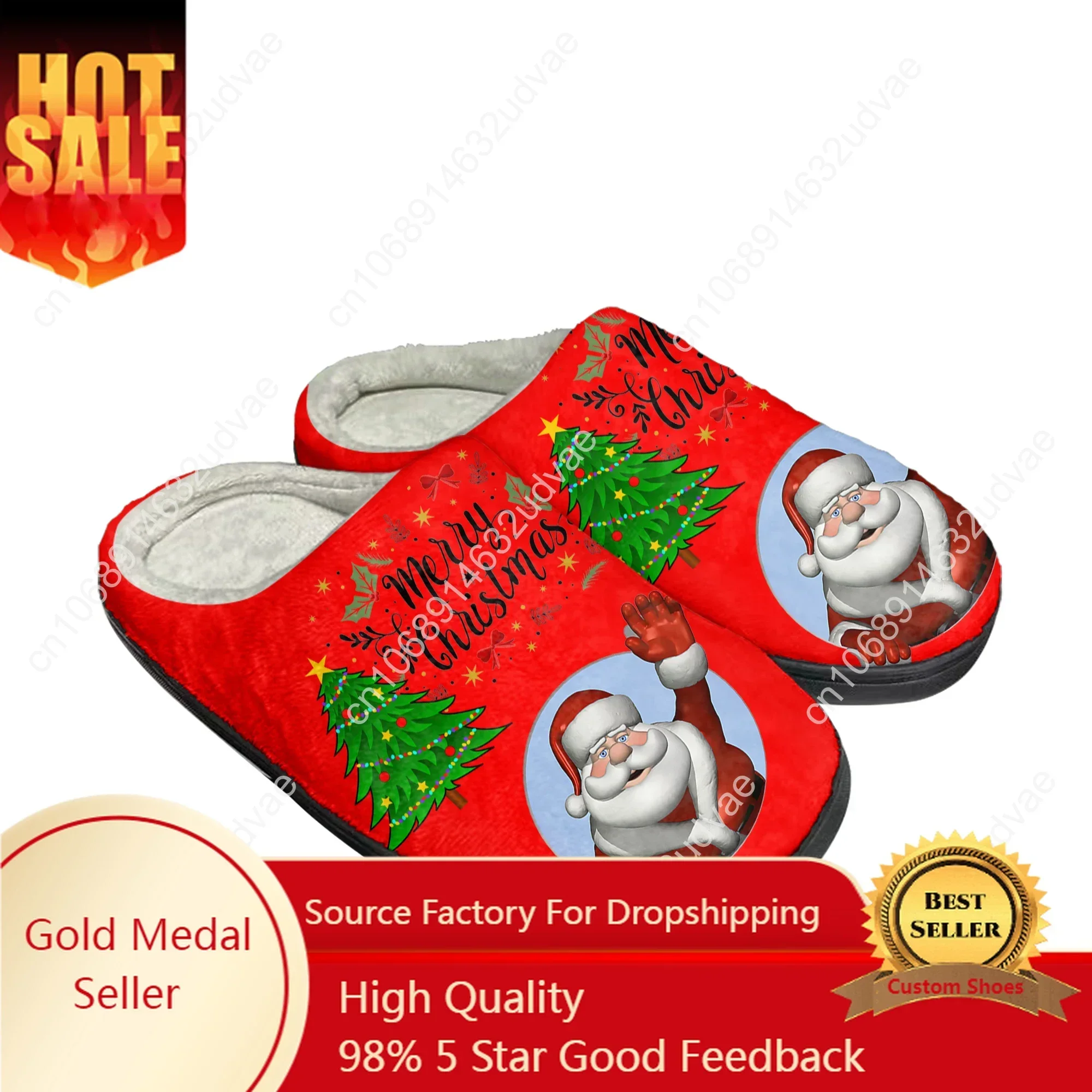 

Merry Christmas Santa Claus Red Home Cotton Mens Womens Custom Slippers Sandals Plush Keep Warm Thermal High Quality Slipper