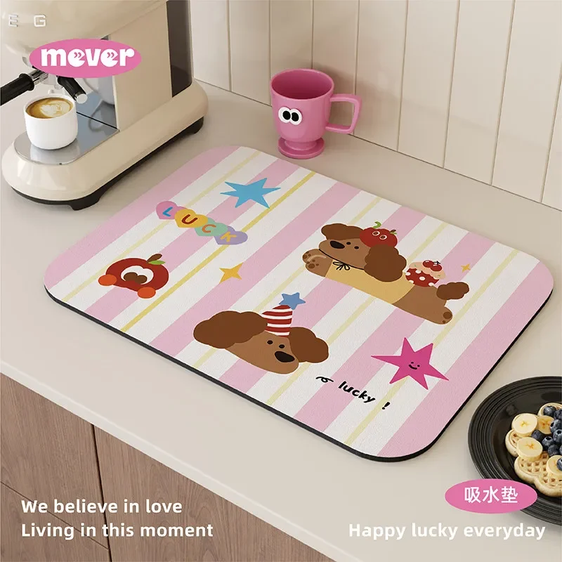 VIKAMA pink stripe party dog kitchen decor mat cupcake apple cute celebration stylish kitchen countertop absorbent anti-slip pad