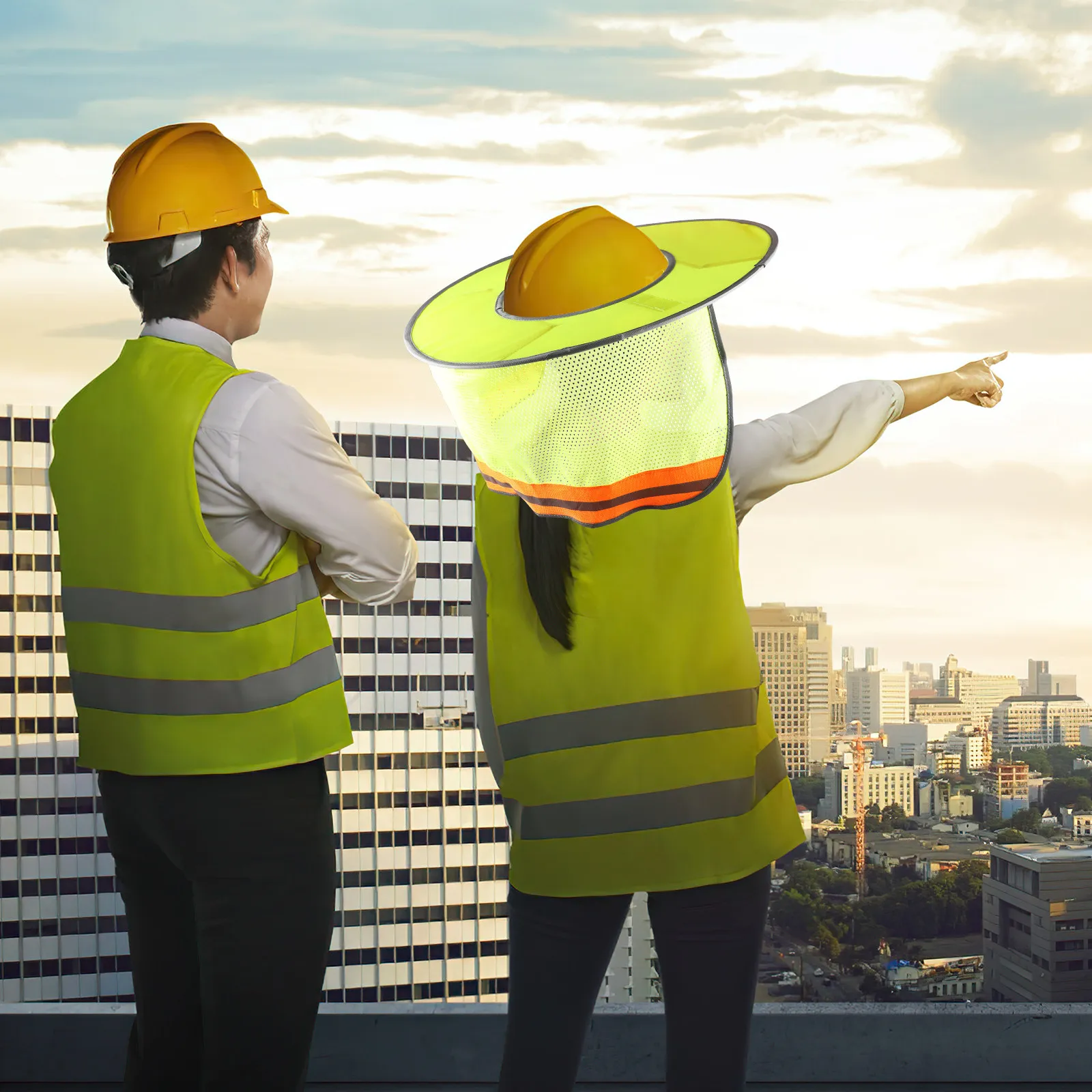 

1pcs Hard Hat Sun Shade Full Brim Neon Orange Reflective Edging High Visibility Mesh Sunshade Cloth Accessories Safety
