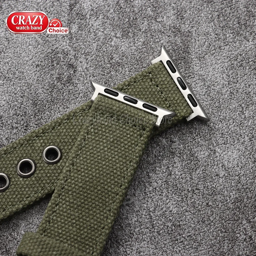 Handmade Double-layer Canvas Strap for Apple Watch Band 12 11 10 9 8 7 49MM 46MM45MM 42MM 41MM Nylon Men's Thick Ultra Bracelets