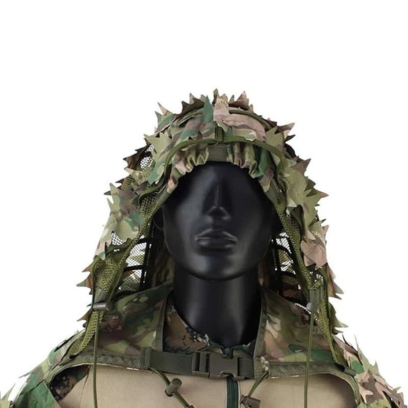 Taktischer Ghillie-Anzug, atmungsaktive Ghillie Viper Hood mit 3D-Blattstreifen, Scharfschützmantel für Wargame, Jagd, CS – Detail 20