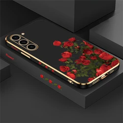 Red Rose Flowers Soft Case For Samsung Galaxy S24 S23 S21 S22 Ultra S20 FE A52 A55 A54 A72 A25 A15 A33 Note 9 20 10 Plus Cover