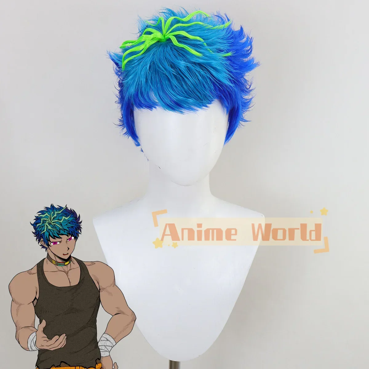 

Your Turn To Die Naomichi Kurumada Blue Green Yellow Cosplay Wig Halloween Party Prop Synthetic Hair Heat Resistant Fiber