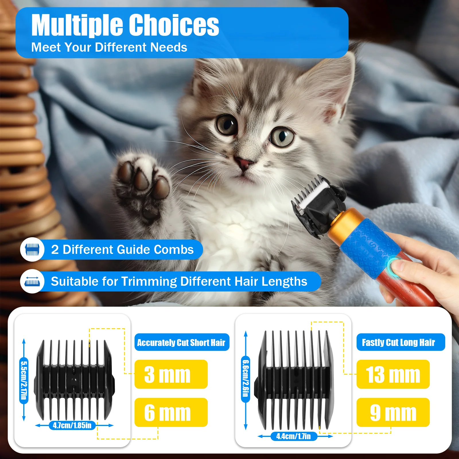 36W Electric Pet Clipper Tufting Gun Hair Trimmer Professional Pet Dog Cat Clipper 2 Guide Combs with 4 Trimming Hair Sizes