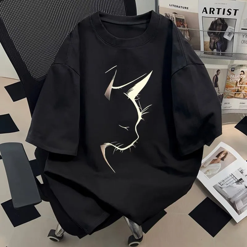 

Cotton short sleeved men's and women's winter new trendy versatile niche loose dark high-end T-shirt