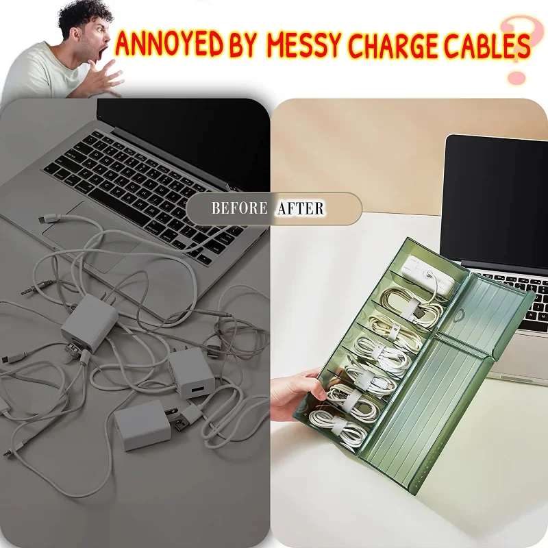 Desktop Data Cable Storage Box with Cover Cable Storage Artifact Mobile Phone Charger Charging Cable Desktop Cable Storage Box