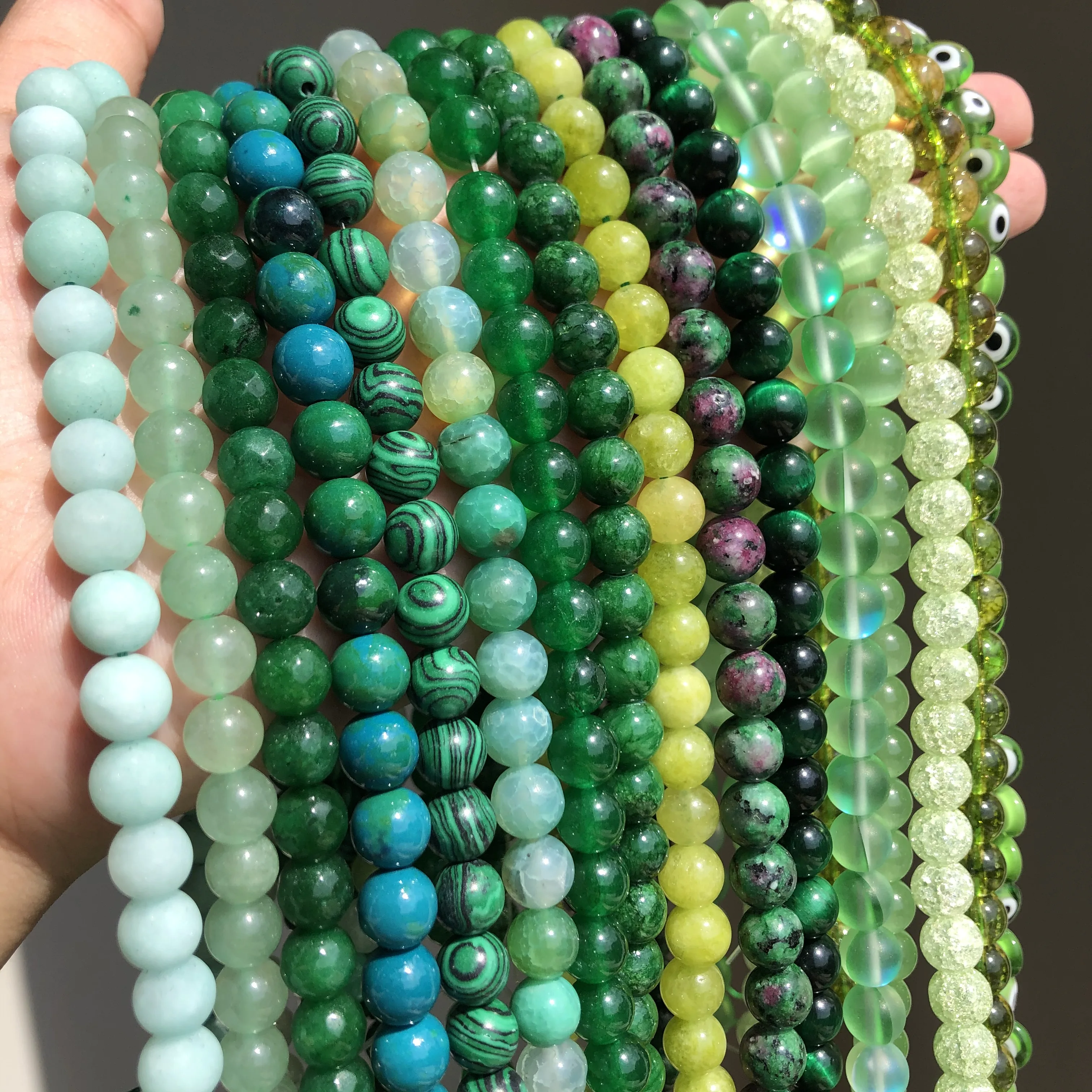 Green Natural Stone Beads Jades Crystal Turquoises Loose Spacer Beads For Jewelry Making DIY Handmade Bracelet Necklace 4-12mm