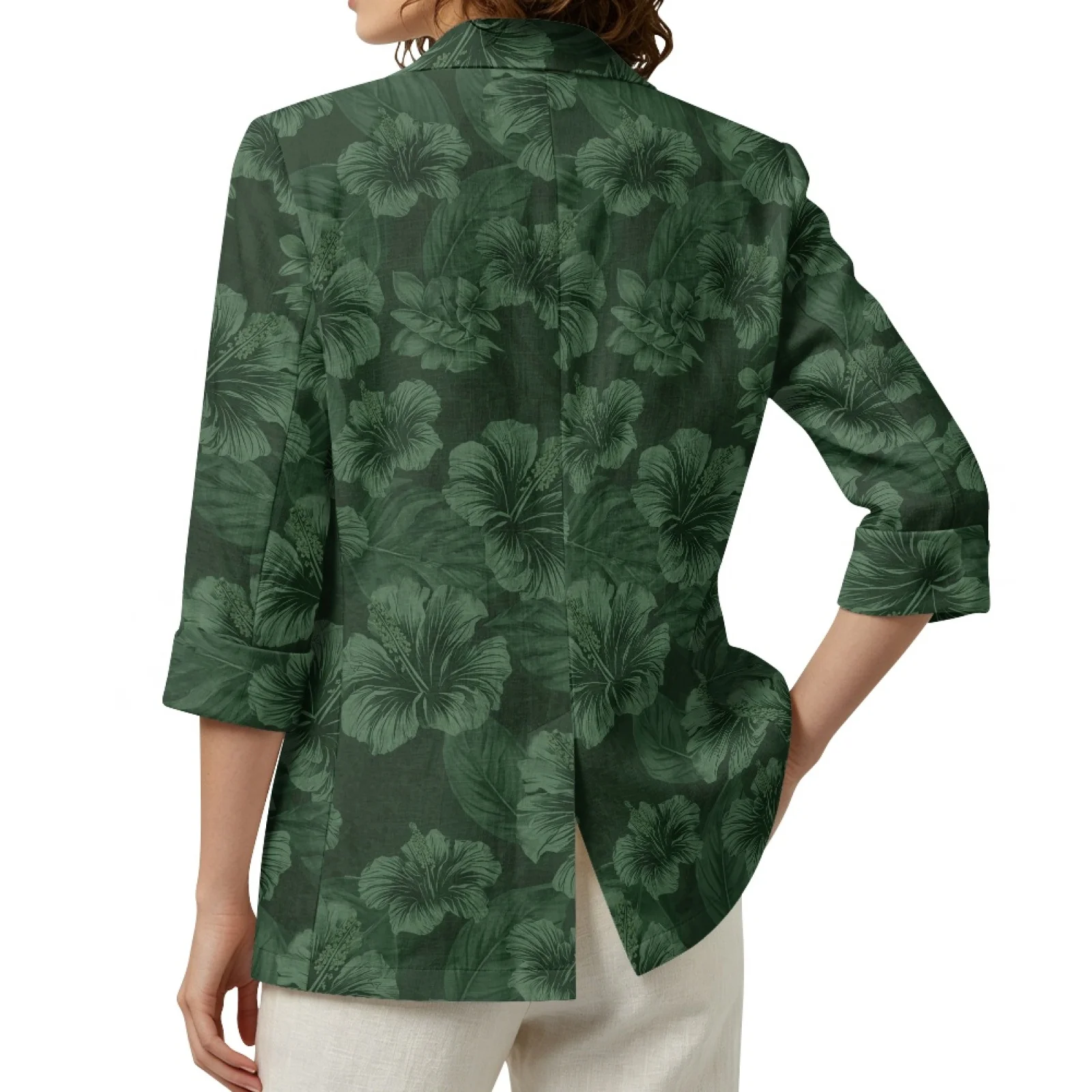 PENSTROLL Green Floral Linen Style Cardigan Jackets Open Front Cardigan for Women with Pockets Beach Cardigan view 2