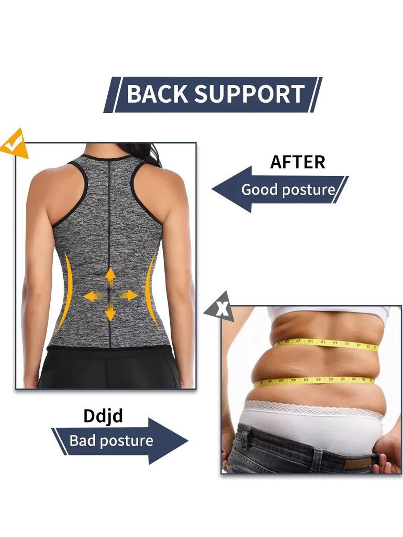 여성용 지퍼 쉐이프웨어 탑, 쉐이프웨어 탱크탑, 고무 쉐이프웨어, 스포츠 및 피트니스 바디 쉐이핑 복부 바인더