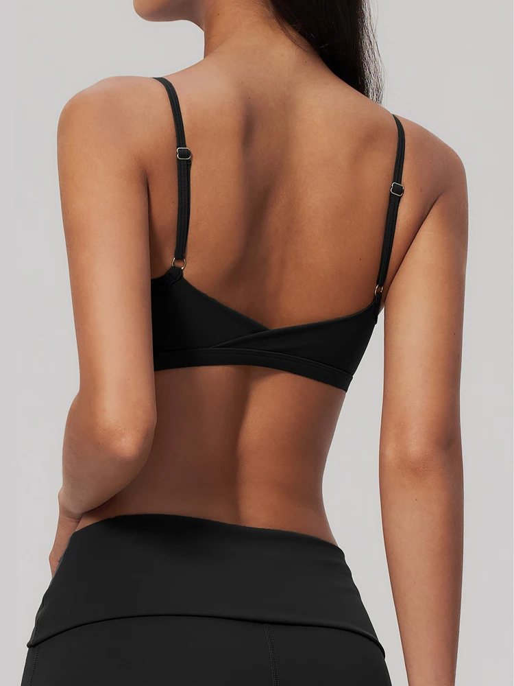 VITALINOVO Criss Cross Cute Back Sports Bra for Women V Neck Sports Bra Light Support Adjustable Strap Yoga Bra Workout Cami Top