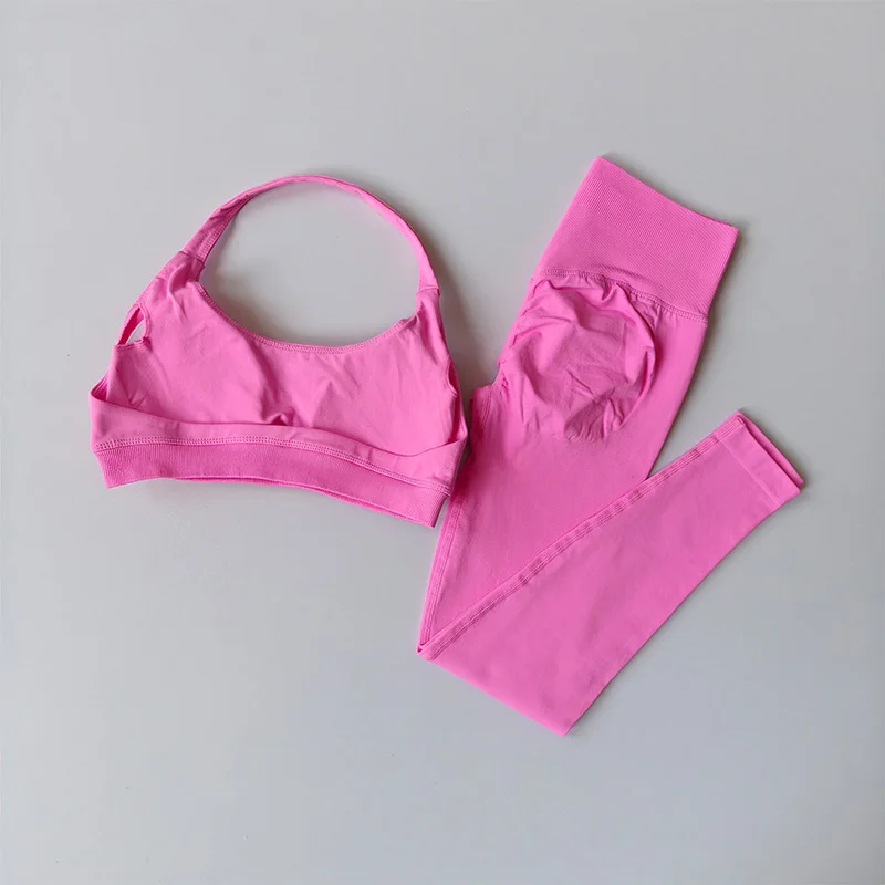 Yoga-Anzug für Hochintensives Yoga-Training, Fitness, Neckholder-Sport-BH, Hochgeschnittene Leggings, Nahtloses 2-Teiliges Set für Fitness und Laufen – Detail 4