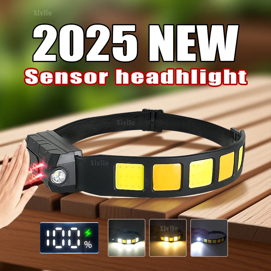 

2025 Последние перезаряжаемые светодиодные фары встроенная аккумуляторная батарея Ультра-световой портативный датчик фар.